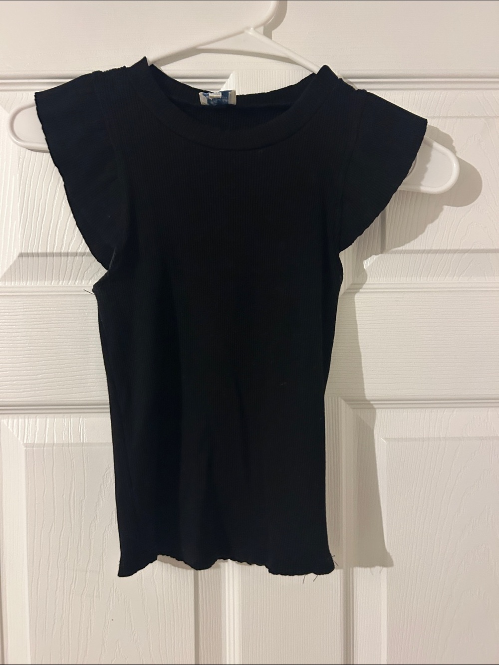 Women’s Black Ribbed Flutter Sleeve Top